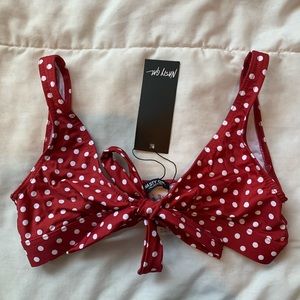 NASTYGAL RED/WHITE POLKA DOT TIE BIKINI TOP